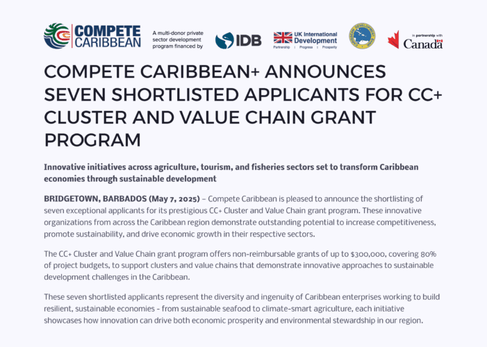 COMPETE CARIBBEAN+ ANNOUNCES SEVEN SHORTLISTED APPLICANTS FOR CC+ ...